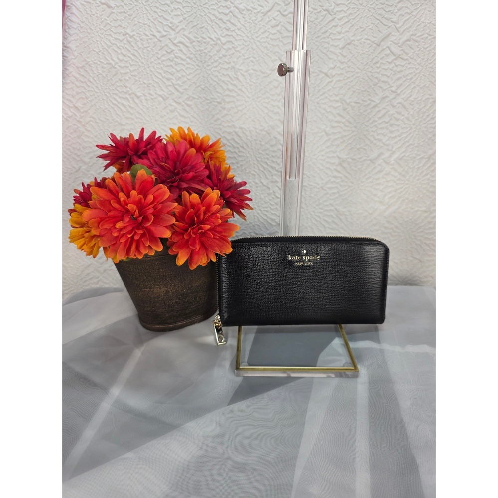 Kate Spade New York Black Crossgrain Leather Zip Around Continental Wallet